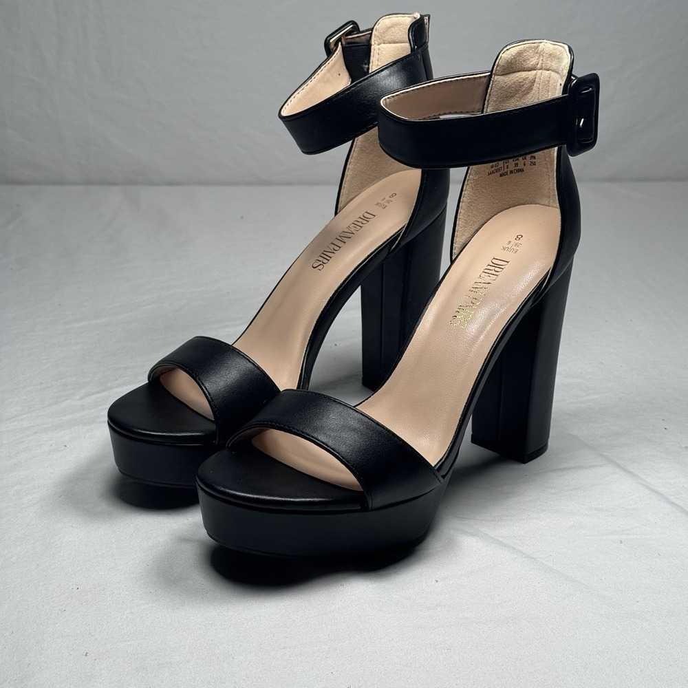 Dream Pairs Black Platform Heels Womens Size 8 Ankle Strap Chunky Block